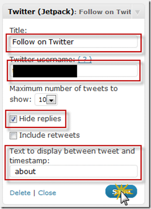 Configure Twitter Widget Sidebar