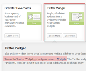 Jetpack plugin twitter widget