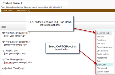 Generate CAPTCHA Tag for Contact Form