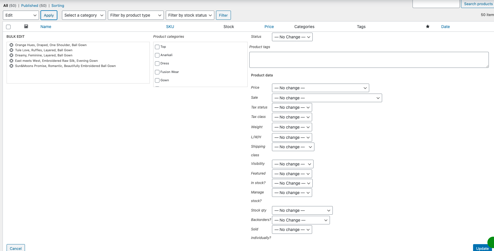 Bulk Edit Actions Options for Woocommerce Products