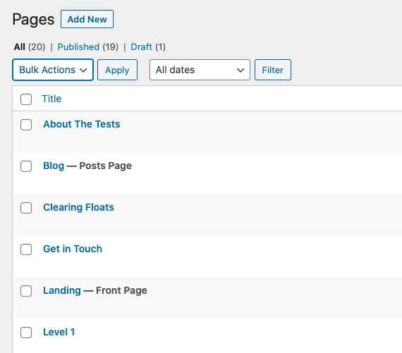 Bulk Edit Actions for pages