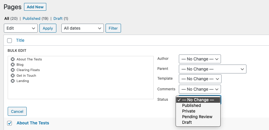 Bulk Publish Action for pages